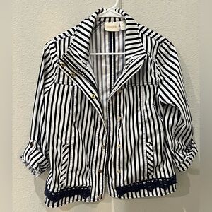 Chico's Navy and White Striped Utility Jacket